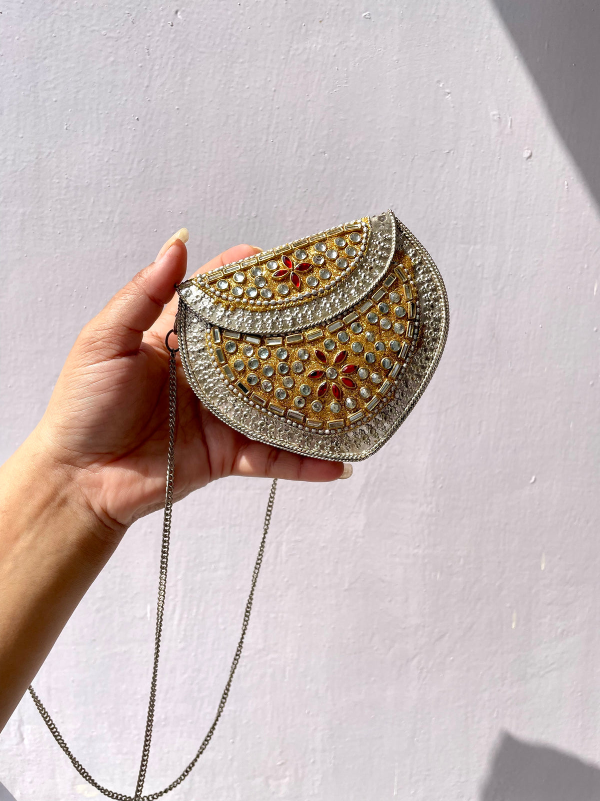 Stone work heavy Brass Mobile Sling bag (Small size) jewellerylovers