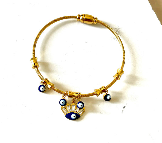 Evil eye charms gold bangle