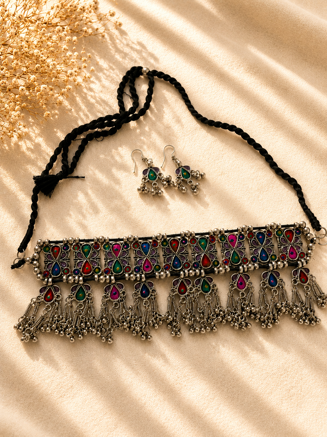 Multicolour afghani high quality choker necklace with earrings jewellerylovers