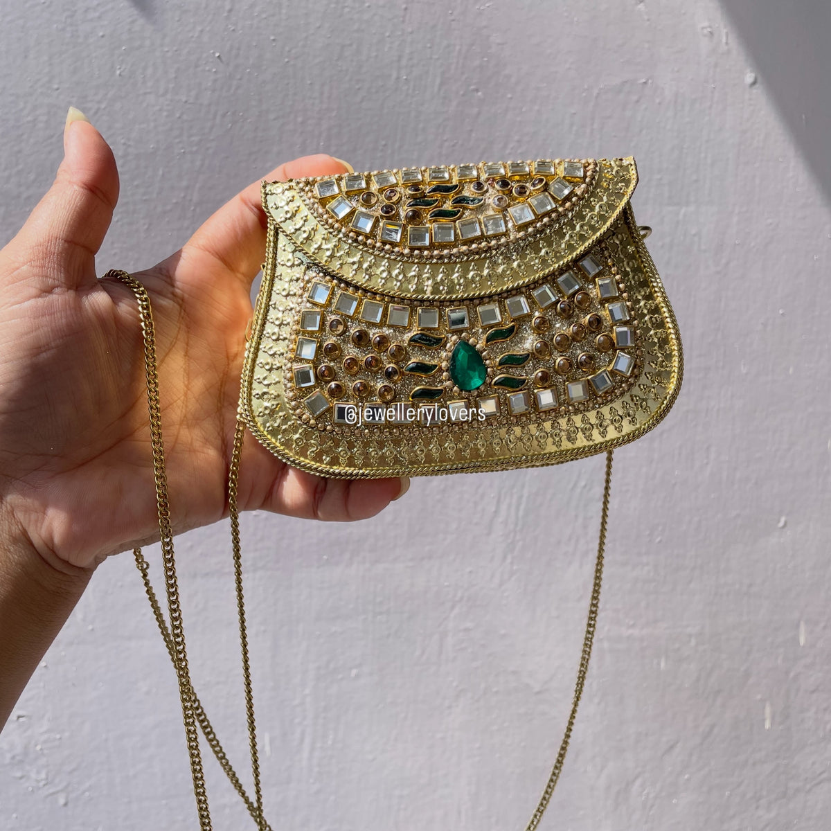 Kundan Work Small Brass Sling Bag jewellerylovers