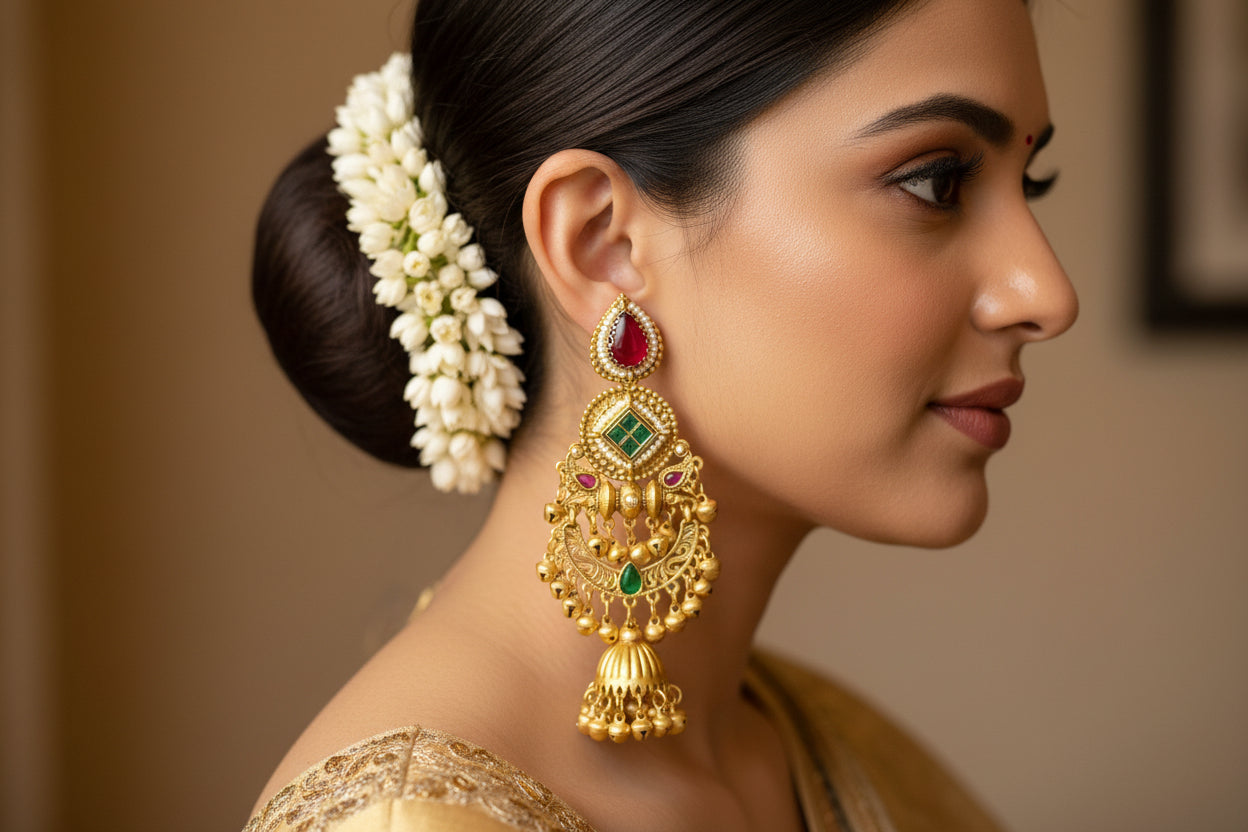 Red and green kashmiri jhumkas jewellerylovers