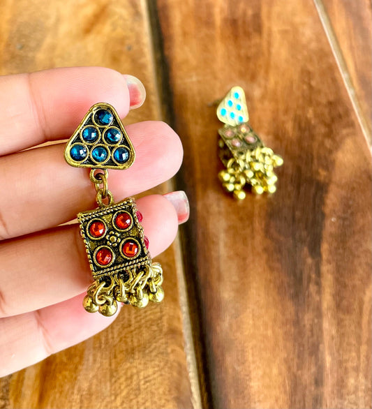 Mini multicolour Afghani jhumka | Anti-Tarnish by Jewellery Lovers jewellerylovers