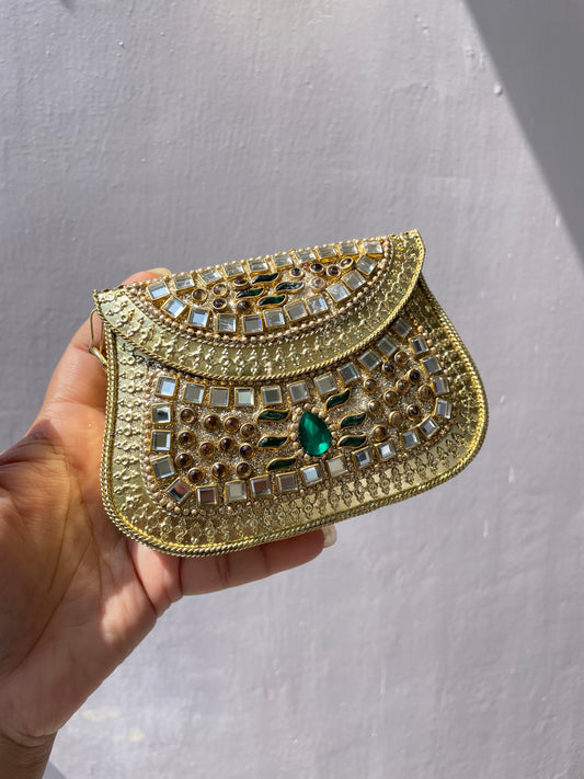 Kundan Stone Work Brass Sling Bag jewellerylovers