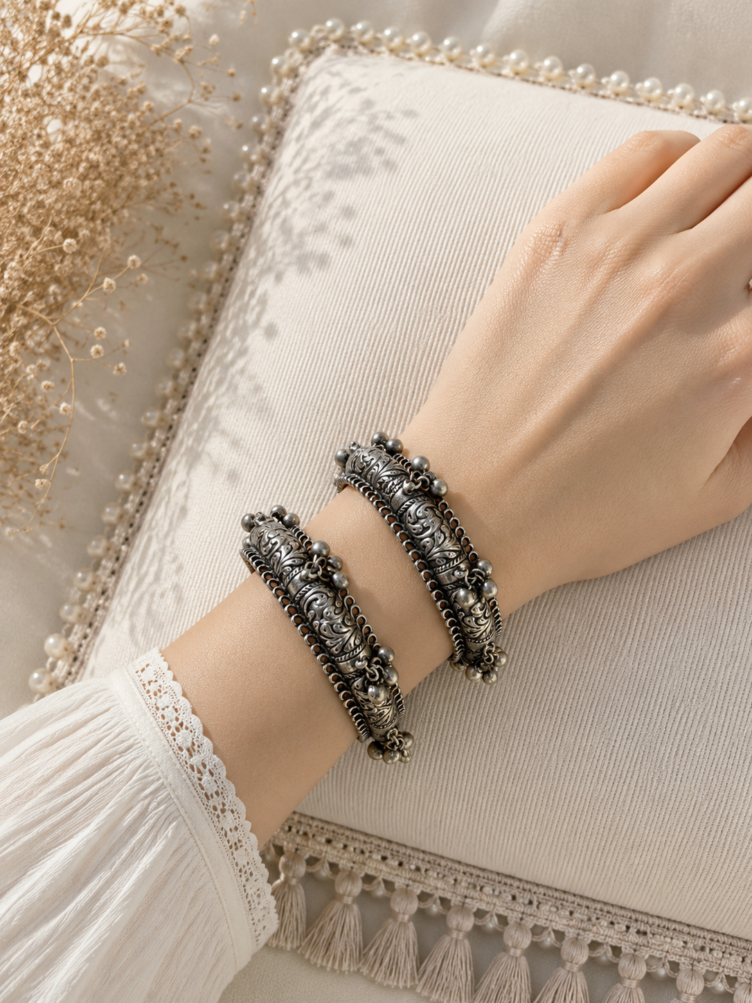 German silver ghungroo openable bangles (pair) jewellerylovers