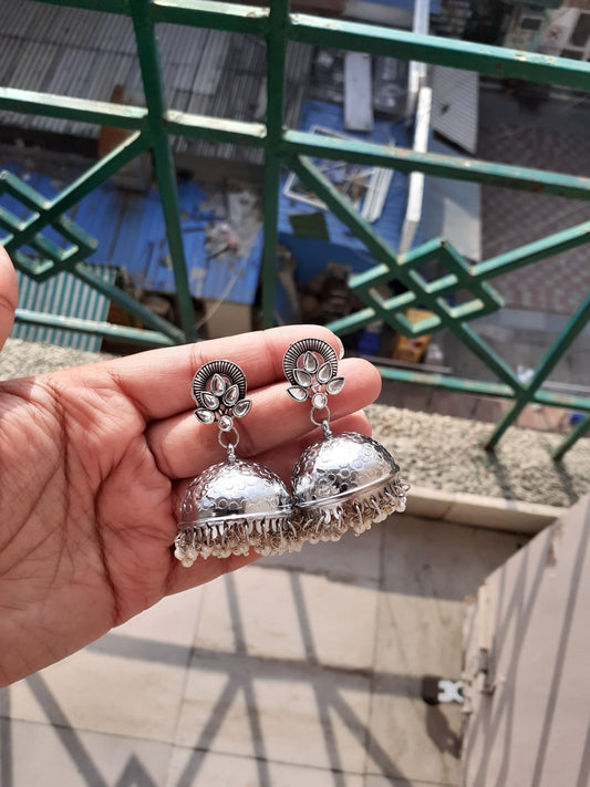 White beaded flower jhumki