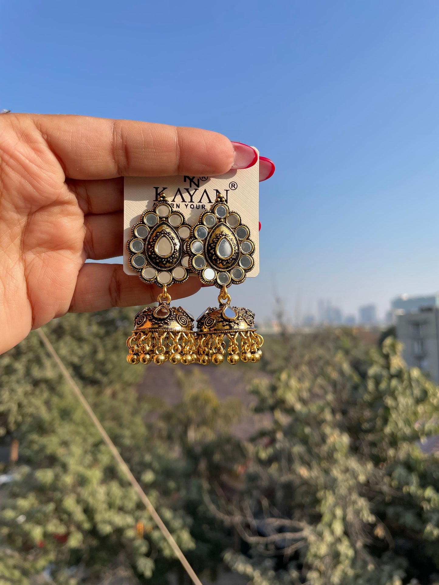 Mirror gold jhumka jewellerylovers