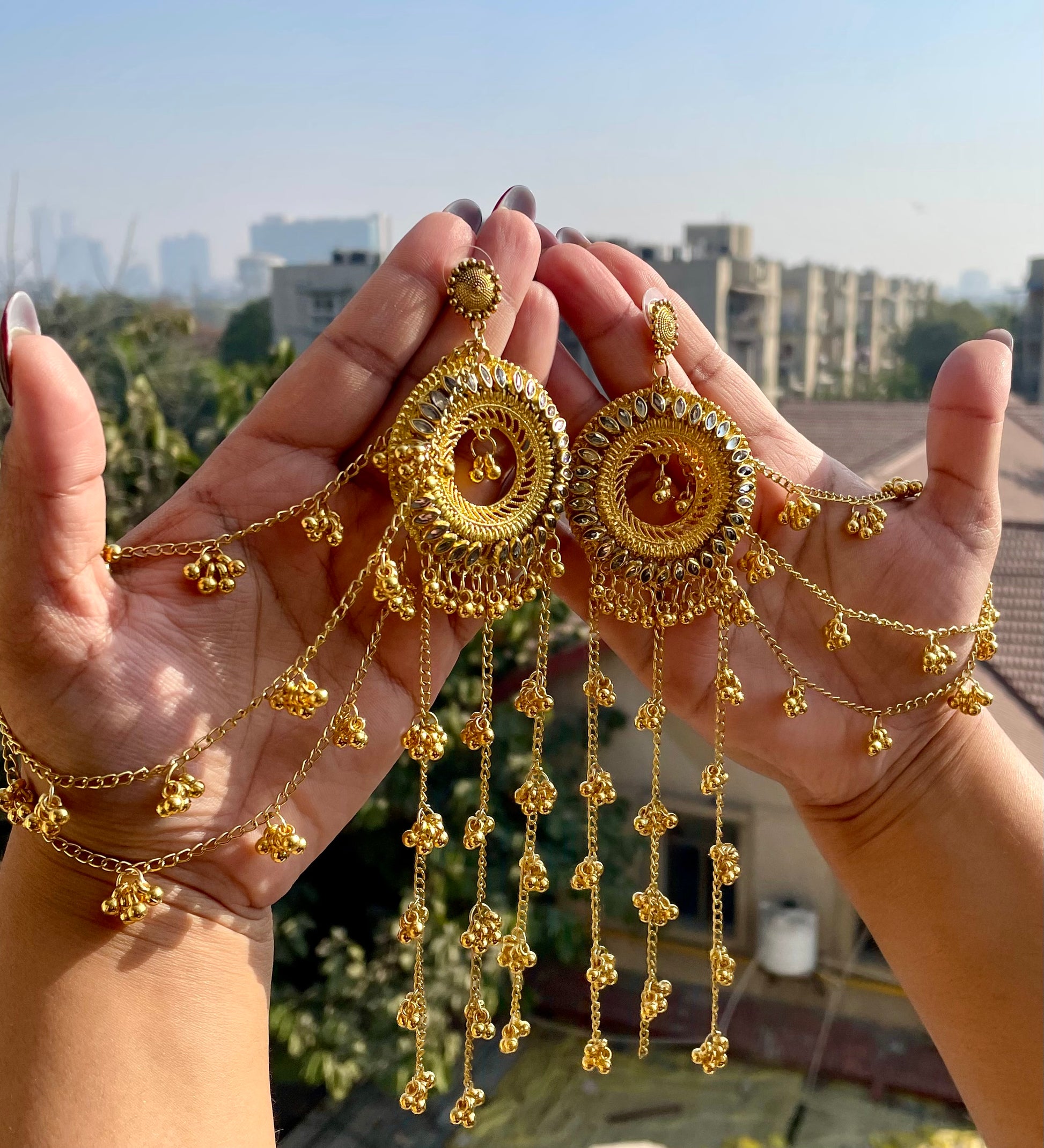 Chaandbali with earrings extension jewellerylovers