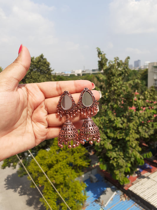 Shop mirror jhumka rose gold at Jewellery Lovers. Anti-tarnish, trendy & perfect for daily or festive wear. Free shipping available. jewellerylovers