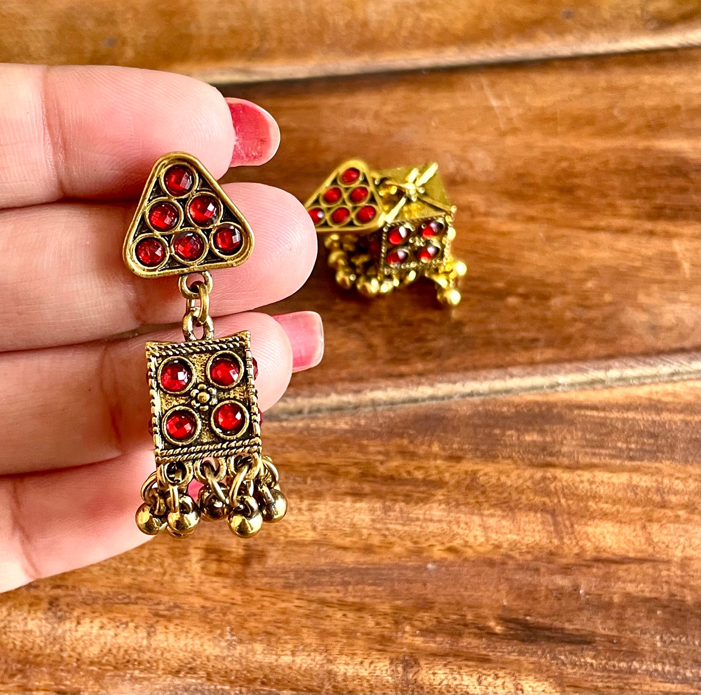 Mini red Afghani earrings