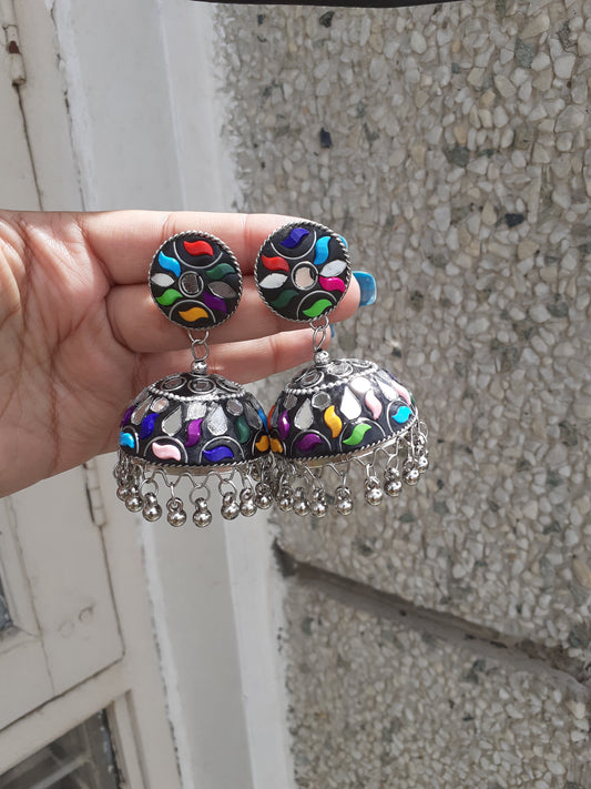 Multicolour mirror jhumka