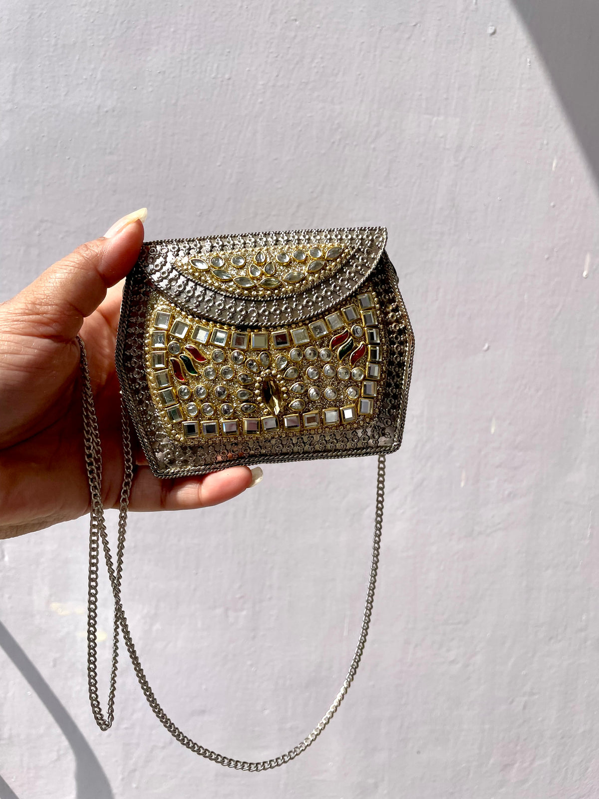 Stone work heavy Brass Mobile Sling bag (Small size) jewellerylovers