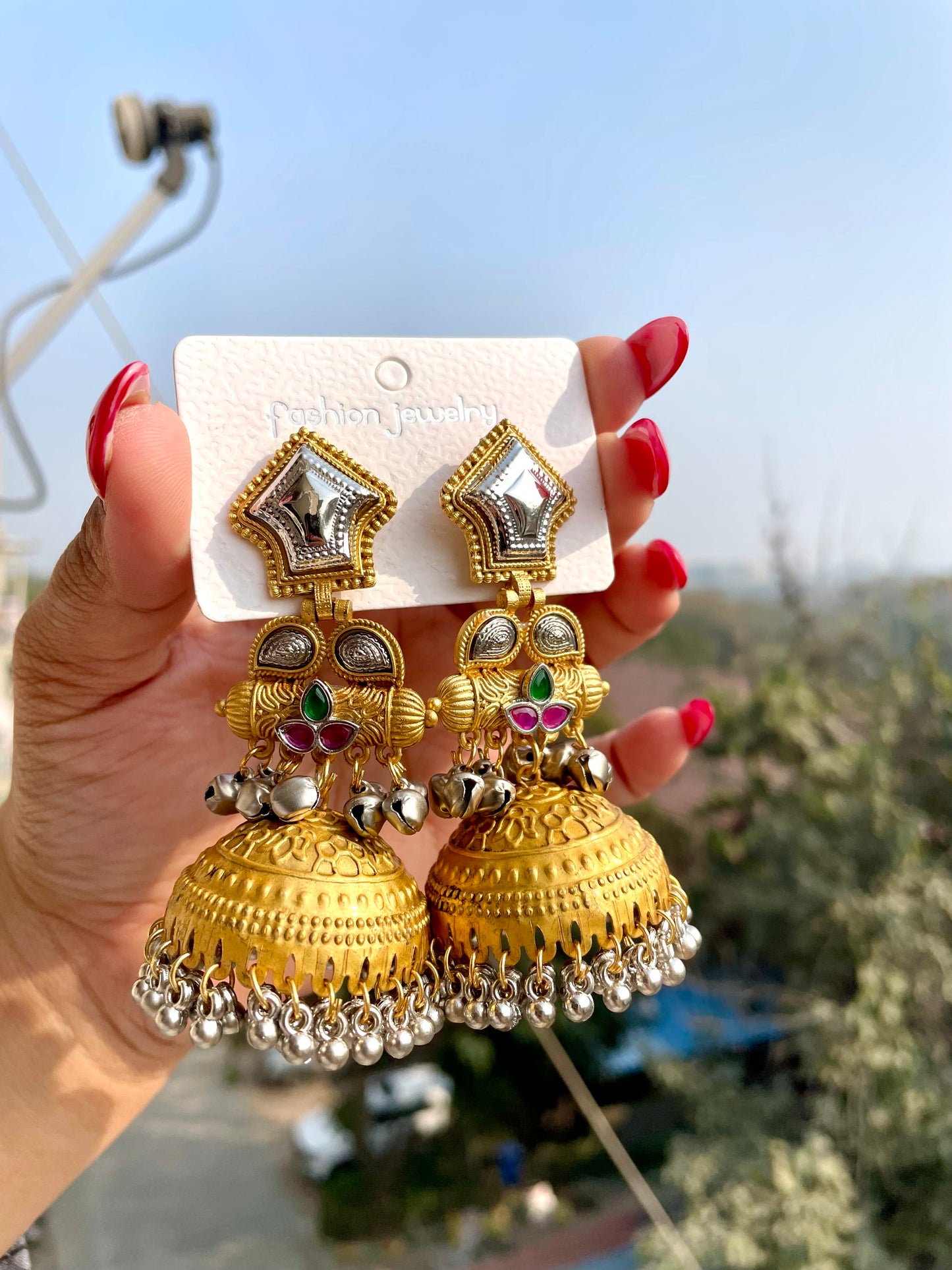 Dual shade jhumkas jewellerylovers