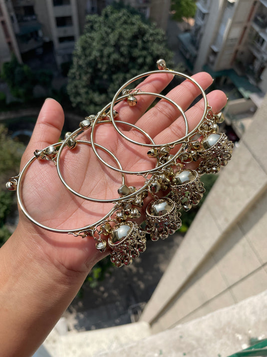 Golden jhumka bangle (set of 4) jewellerylovers