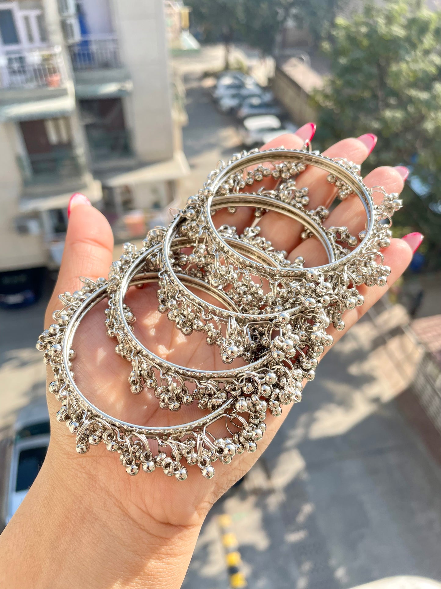 Silver no noise ghungroo bangles