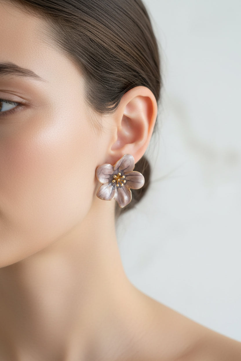 Flower-shaped earrings on a white card with 'Fashion Jewelry' text.