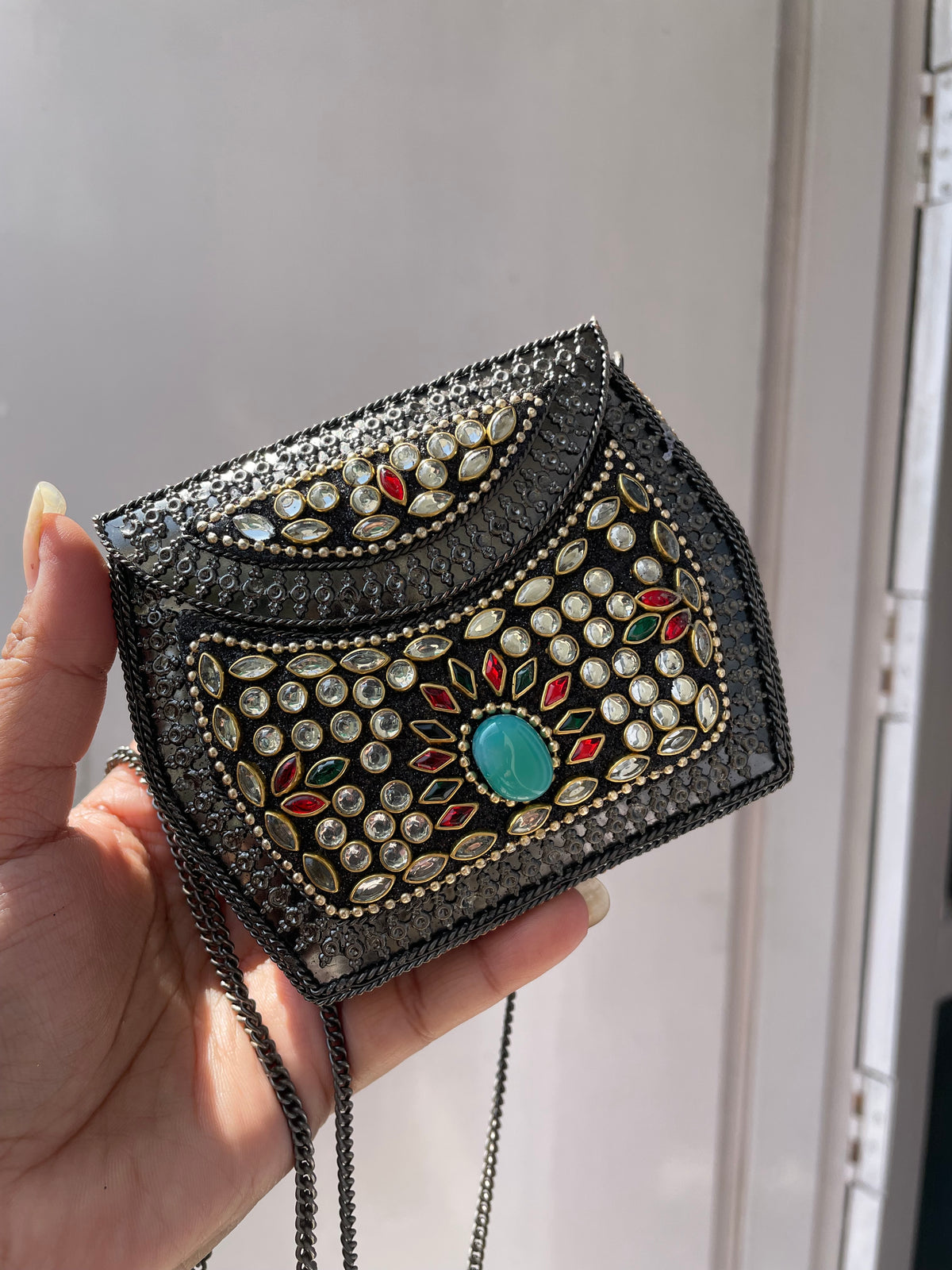 Kundan Multi stone Small Brass Bag jewellerylovers