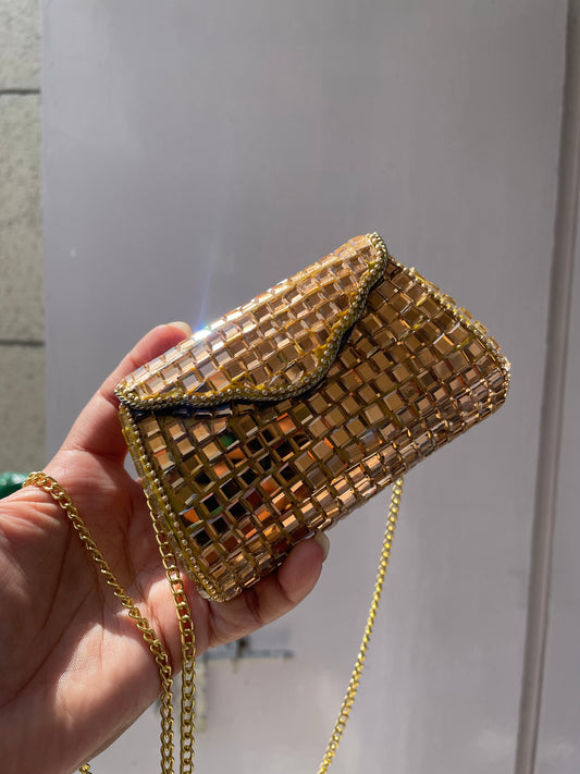 Mirror work Small Brass Bag jewellerylovers