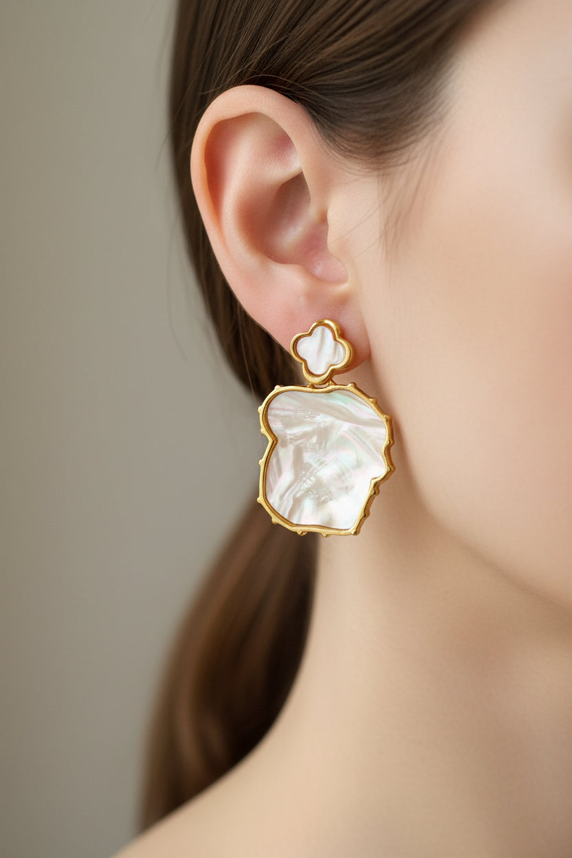 Pair of earrings on a jewelry card with a light background
