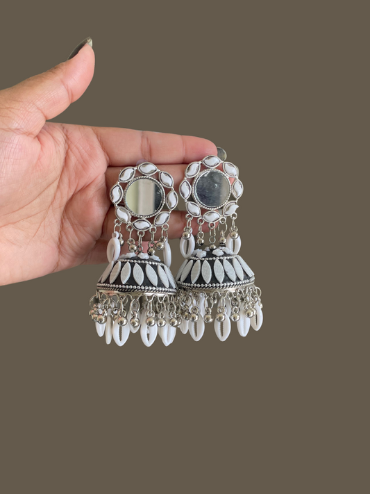 Beaded mirror jhumka
