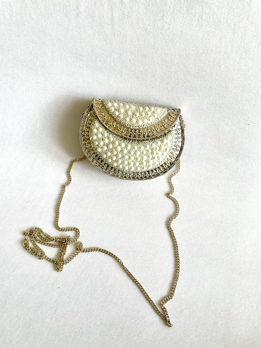 White beaded sling bag