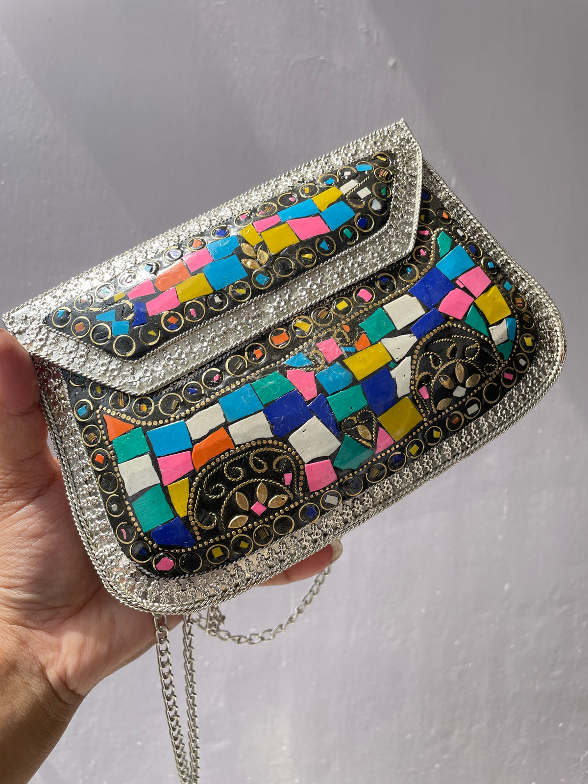 Stone work heavy Brass Mobile Sling bag (can fit mobile phones) jewellerylovers