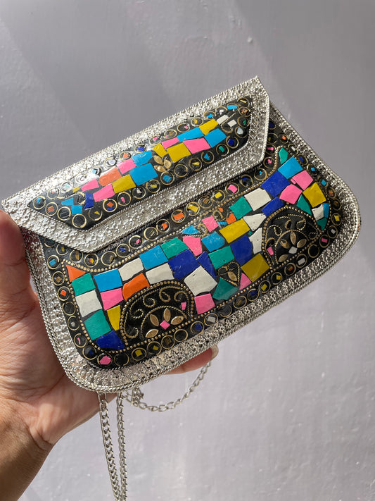Stone work heavy Brass Mobile Sling bag (can fit mobile phones) jewellerylovers