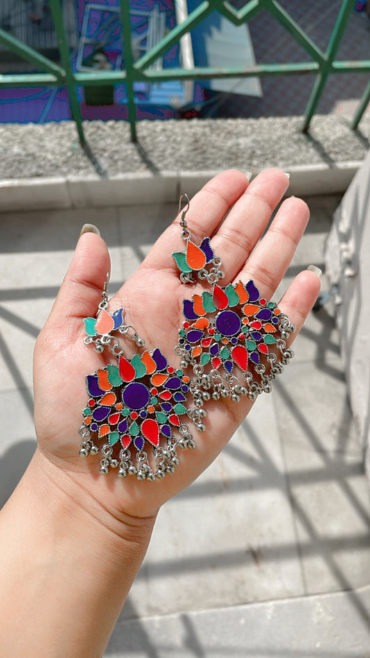 Multicolour lotus earrings
