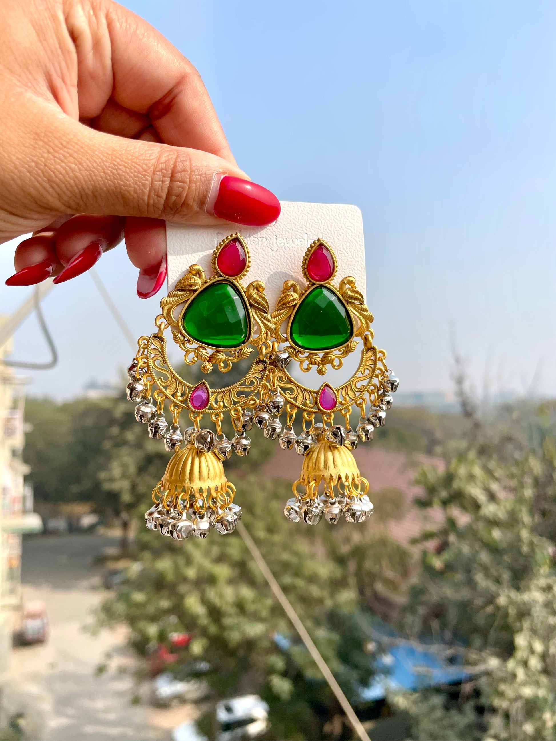 Green kashmiri jhumka jewellerylovers