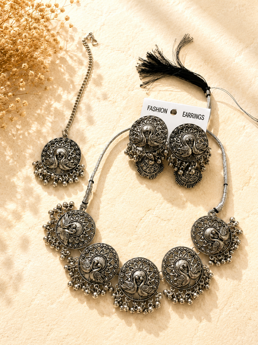 Afghani choker necklace with earrings and maangteeka jewellerylovers