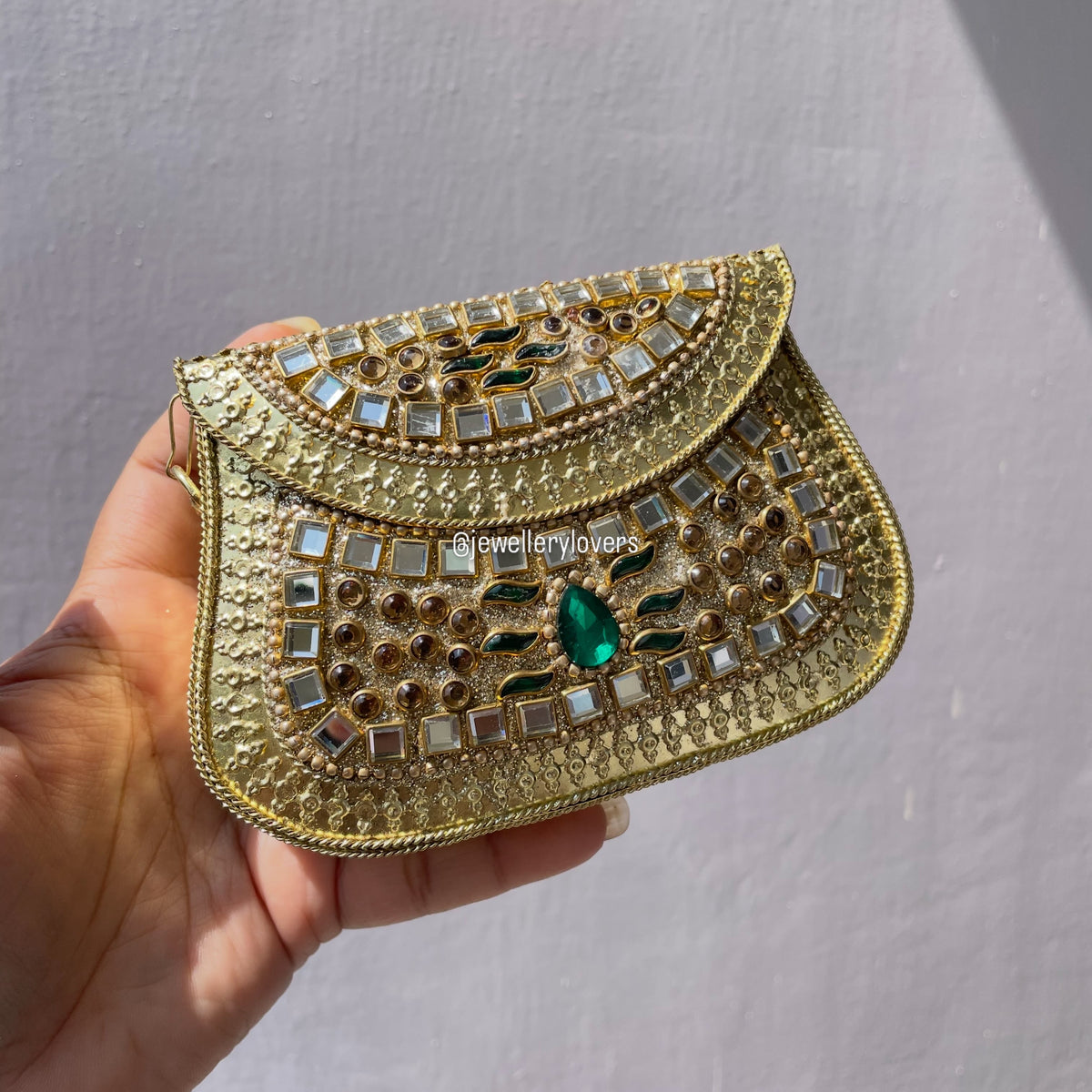 Kundan Work Small Brass Sling Bag jewellerylovers