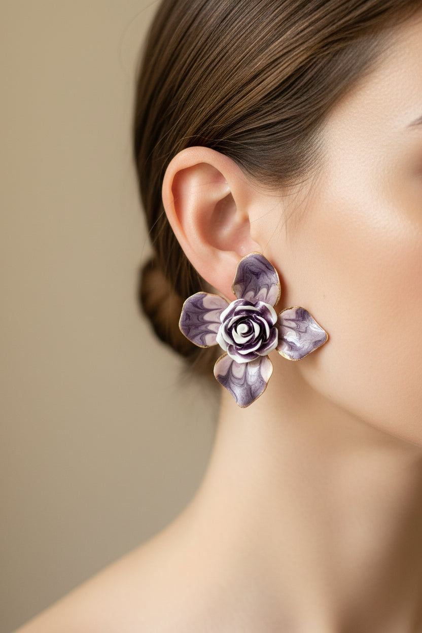 Floral earrings on a clear card with 'Fashion Jewelry' text, on a light background