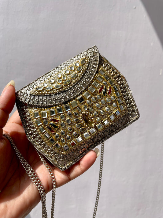 Stone work heavy Brass Mobile Sling bag (Small size) jewellerylovers