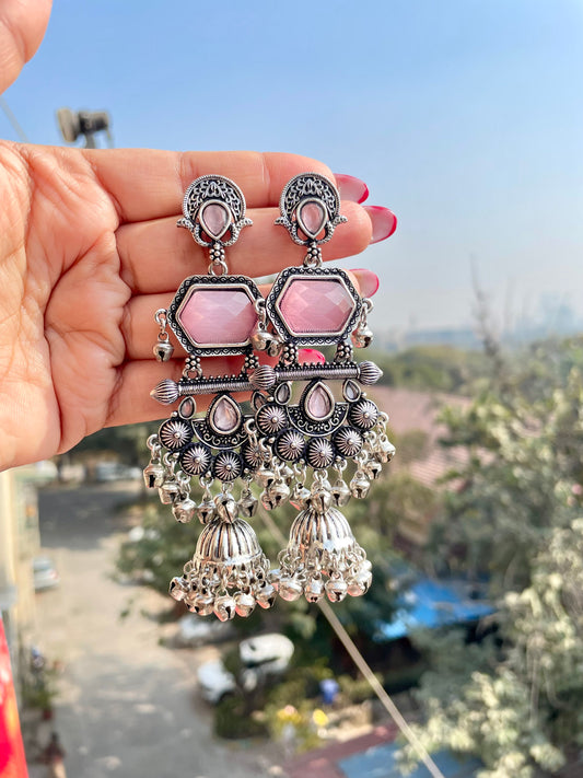 Light pink silver kashmiri jhumkas