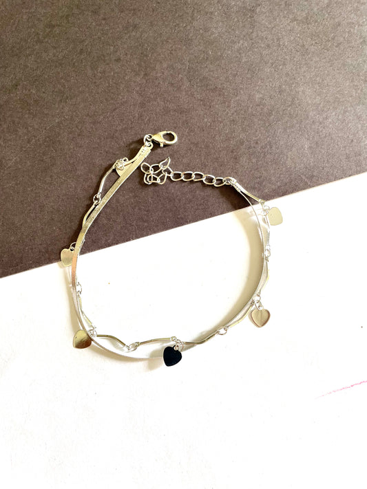 Silver heart double layer anklet