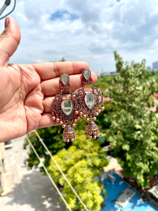 Double mirror jhumka