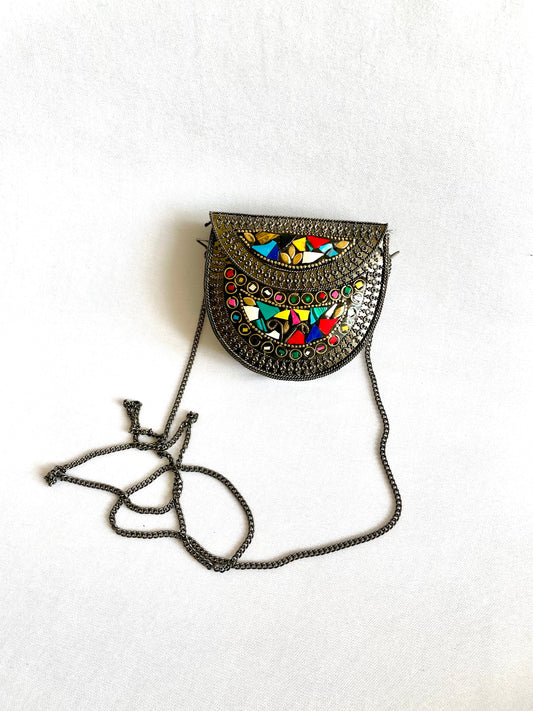 Black polish multicolour sling bag