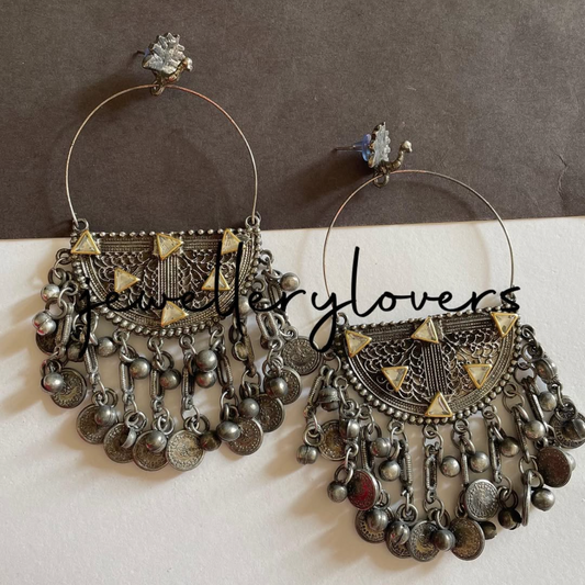 Silver mirror dual tone chaandbali