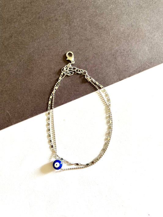 Evil eye double layer silver anklet