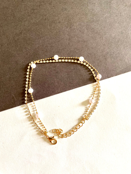 Pearl golden double layer anklet