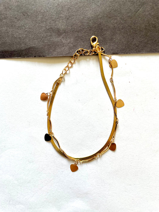 Double layer gold heart anklet