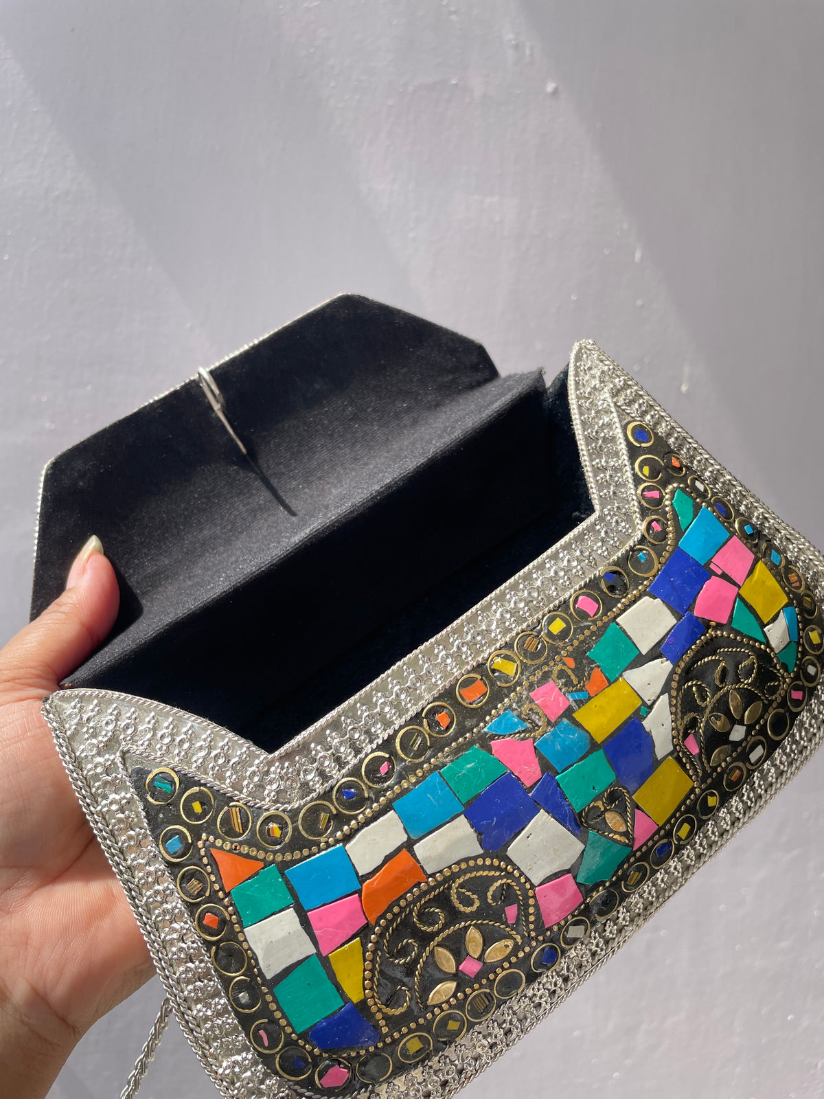 Stone work heavy Brass Mobile Sling bag (can fit mobile phones) jewellerylovers