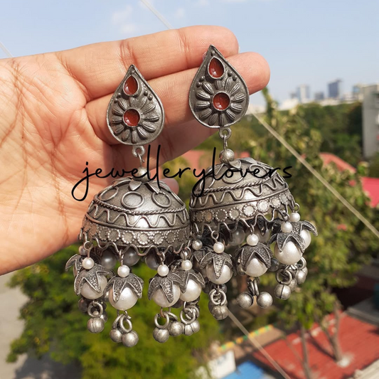 Silver ghungru jhumka