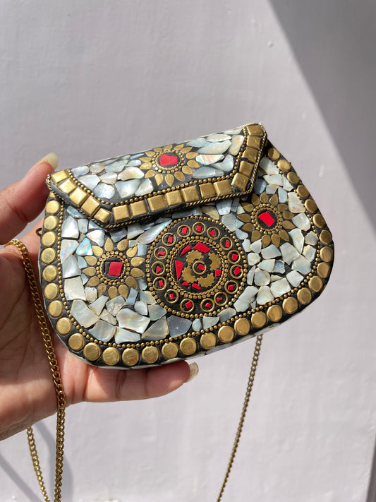 Stone work heavy Brass Mobile Sling bag (Medium size) jewellerylovers