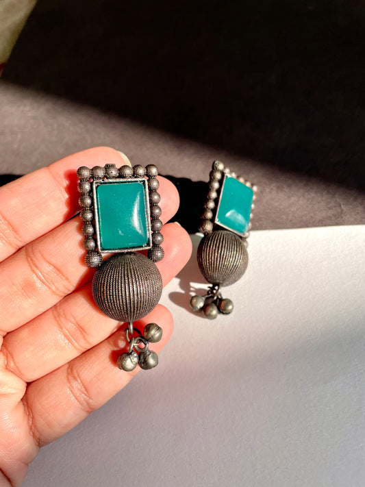Green stone with ghungru earrings