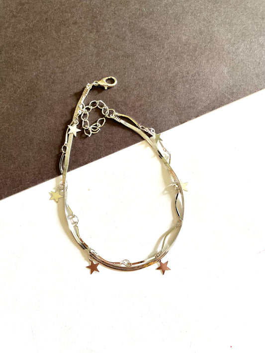 Silver star double layer anklet