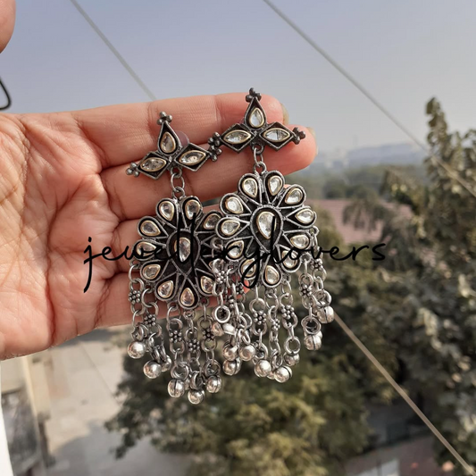 Dual tone mirror ghungru earrings
