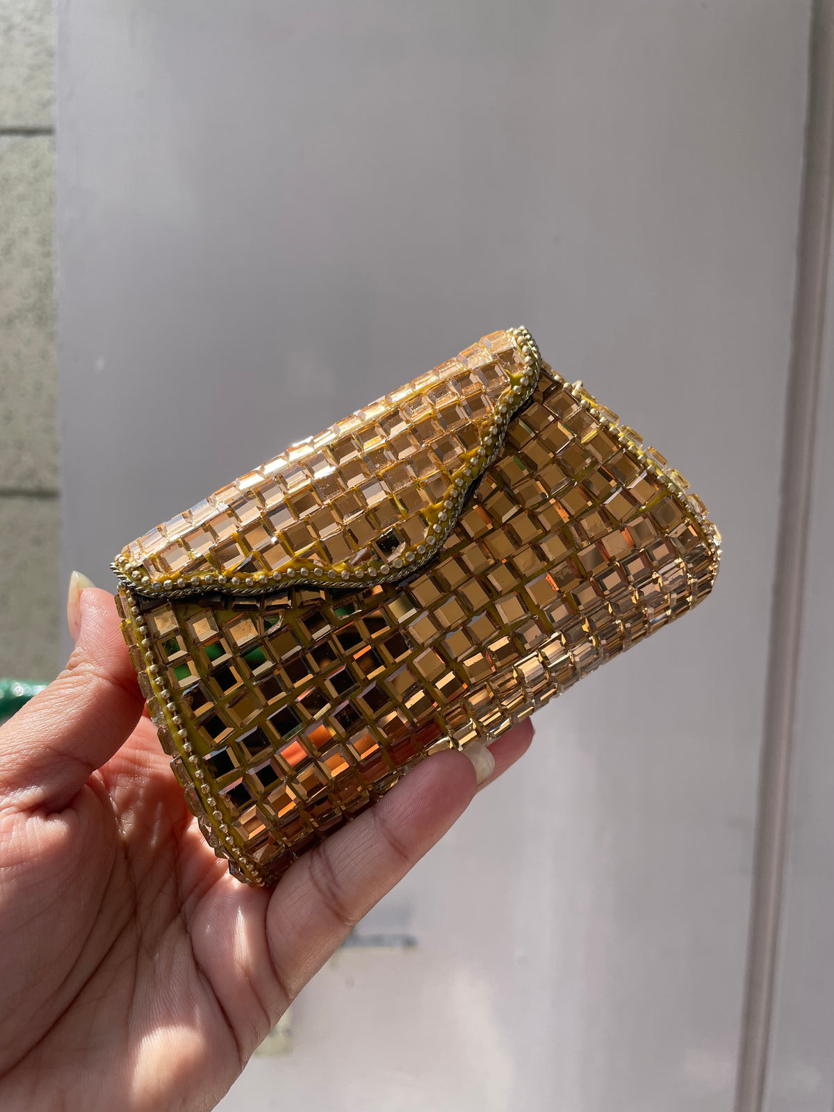 Mirror work Small Brass Bag jewellerylovers