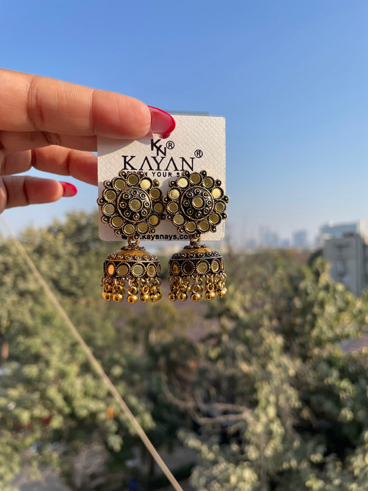 Mirror golden jhumka jewellerylovers