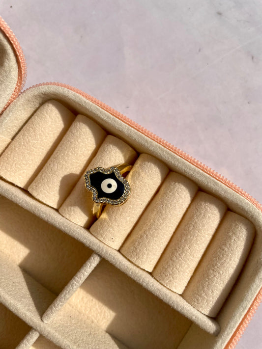 Evil eye anti tarnished adjustable ring