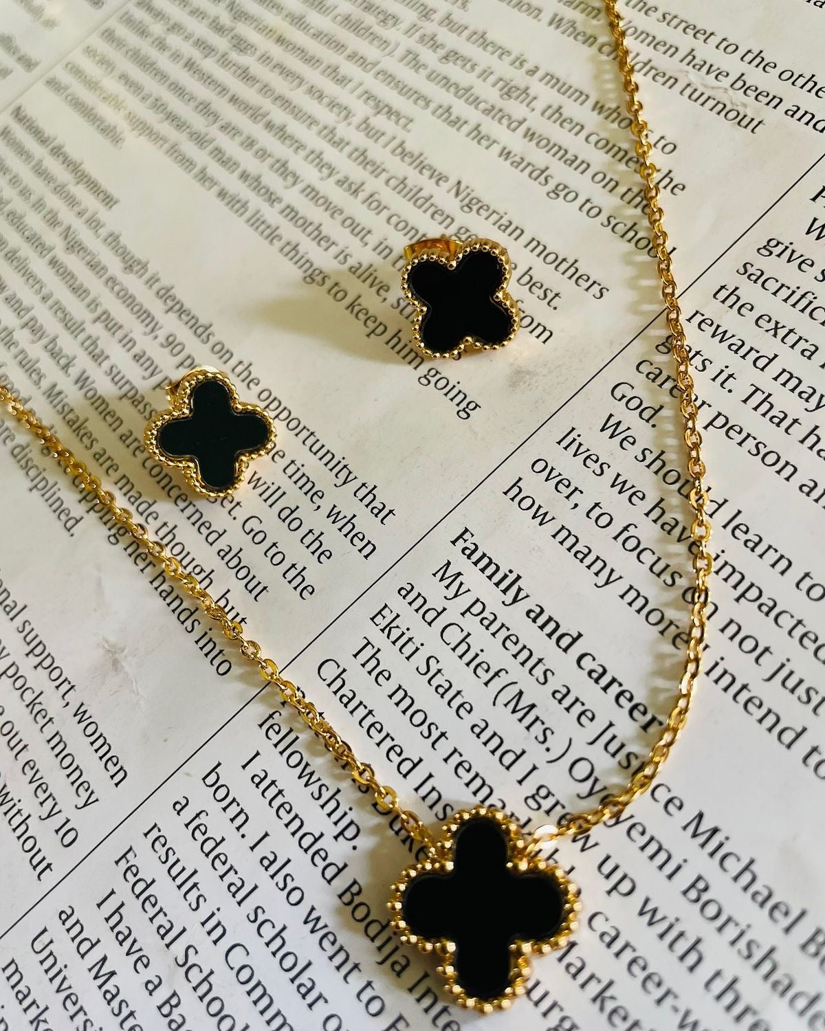 Shop clover charm necklace & earrings set - available in 4 stunning colors at Jewellery Lovers. Anti-tarnish, trendy & perfect for daily or festive wear. Free s jewellerylovers